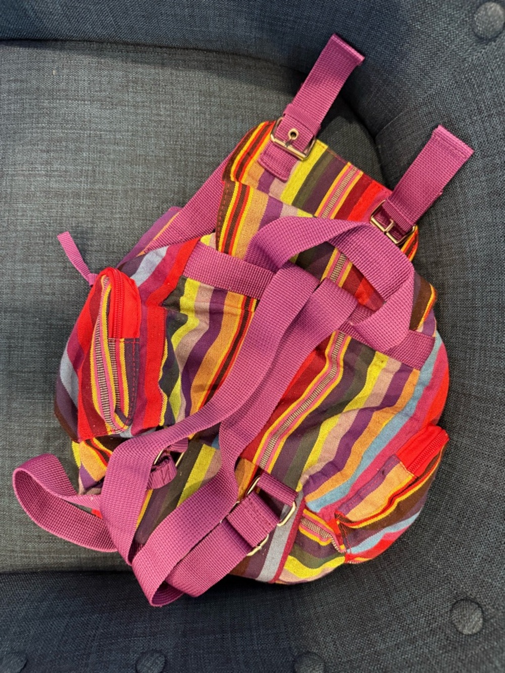 Colorful Striped Mini Backpack - Pink Multicolor - Picture 3 of 8
